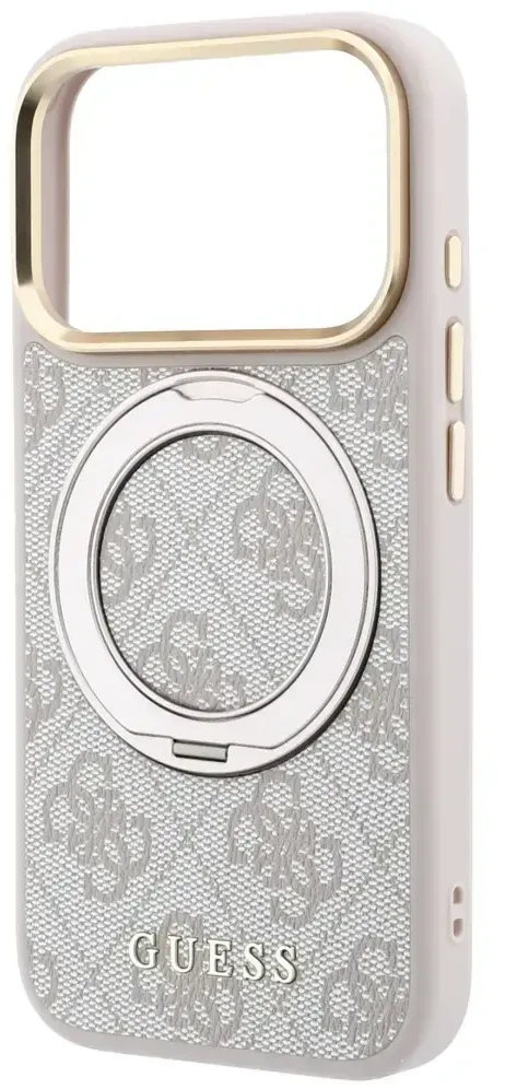 Dėklas Guess Ring Stand 360 4G Classic Logo MagSafe do iPhone 18 Pro Max / 17 Pro Max rožinė