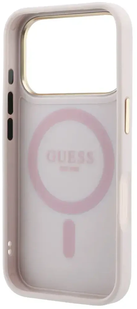 Dėklas Guess Ring Stand 360 4G Classic Logo MagSafe do iPhone 18 Pro Max / 17 Pro Max rožinė