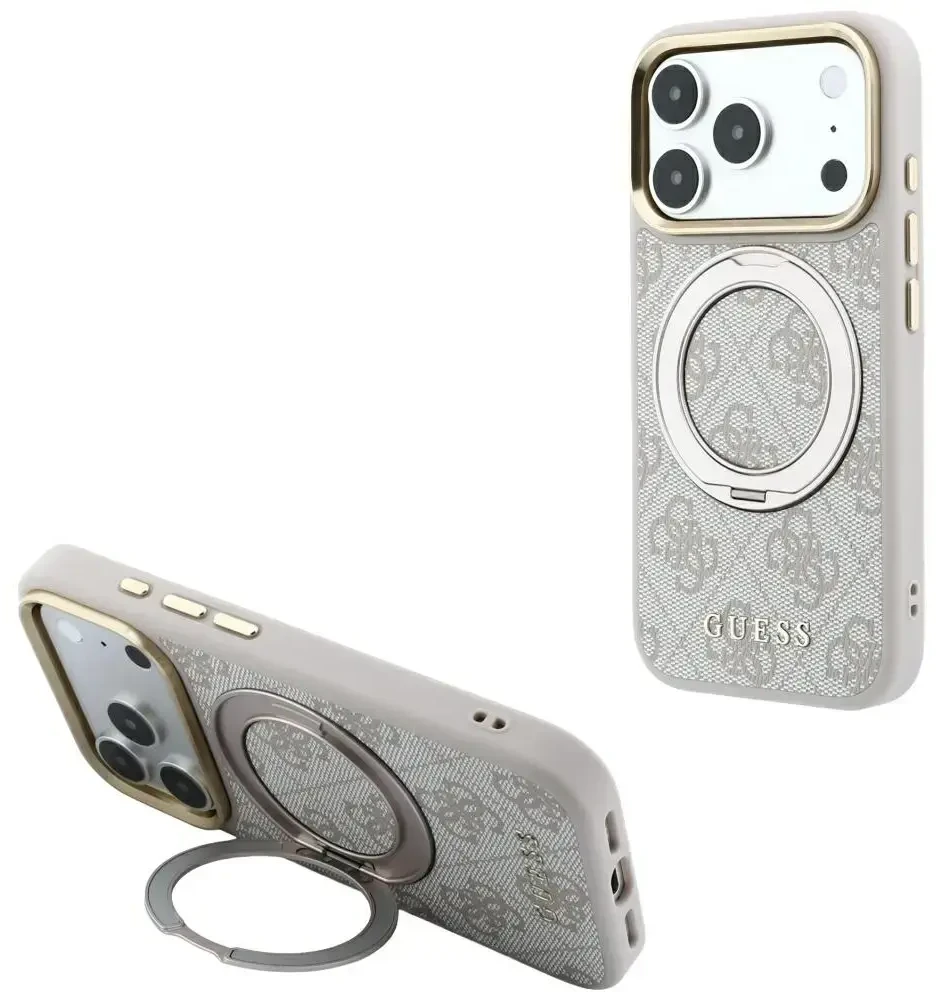 Dėklas Guess Ring Stand 360 4G Classic Logo MagSafe do iPhone 18 Pro Max / 17 Pro Max rožinė