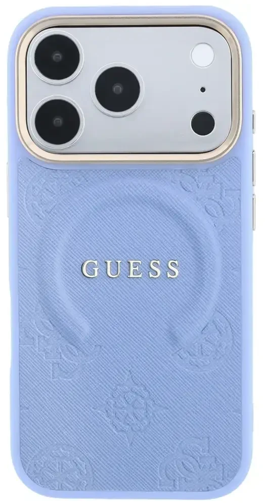 Dėklas Guess Saffiano Peony & Ring MagSafe do iPhone 18 Pro Max / 17 Pro Max Šviesiai mėlynas