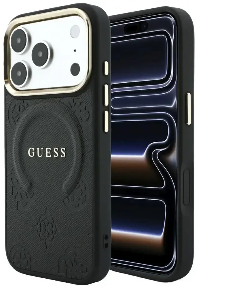 Dėklas Guess Saffiano Peony & Ring MagSafe do iPhone 18 Pro Max / 17 Pro Max juoda