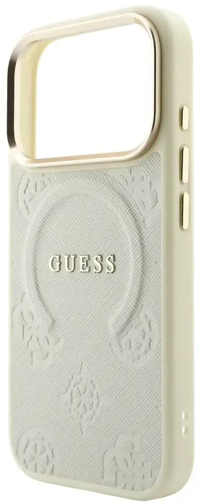 Dėklas Guess Saffiano Peony & Ring MagSafe do iPhone 18 Pro / 17 Pro smėlio spalva