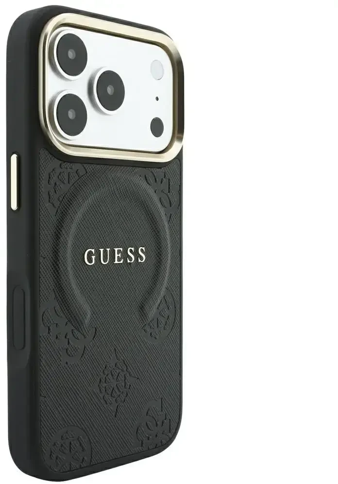 Dėklas Guess Saffiano Peony & Ring MagSafe do iPhone 18 Pro Max / 17 Pro Max juoda
