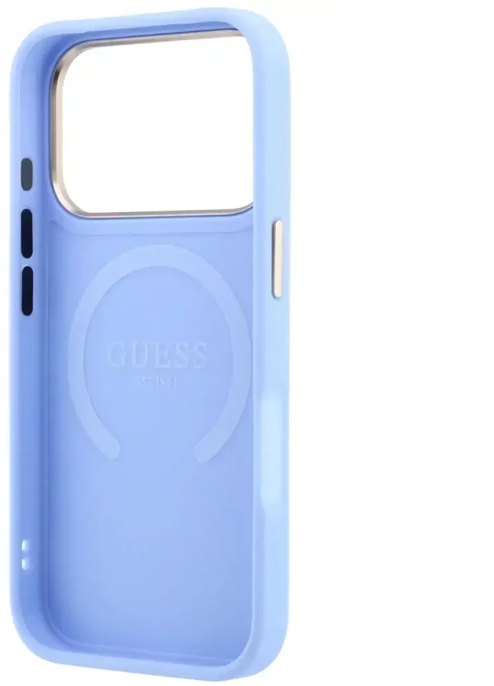 Dėklas Guess Saffiano Peony & Ring MagSafe do iPhone 18 Pro Max / 17 Pro Max Šviesiai mėlynas