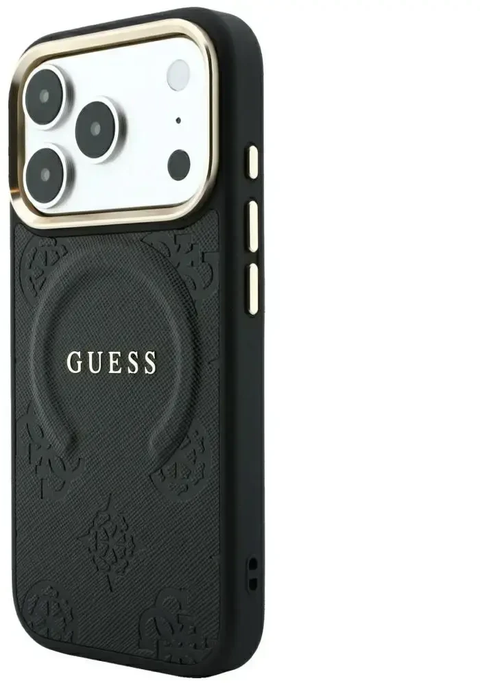 Dėklas Guess Saffiano Peony & Ring MagSafe do iPhone 18 Pro Max / 17 Pro Max juoda