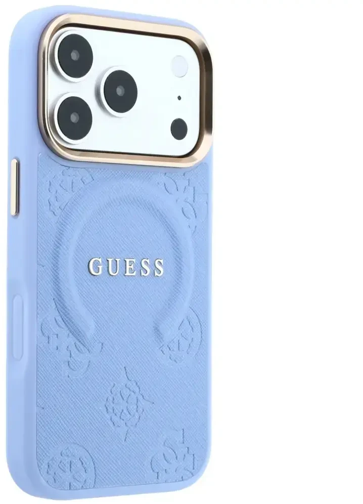 Dėklas Guess Saffiano Peony & Ring MagSafe do iPhone 18 Pro Max / 17 Pro Max Šviesiai mėlynas