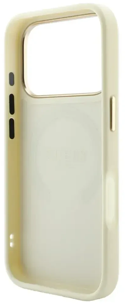 Dėklas Guess Saffiano Peony & Ring MagSafe do iPhone 18 Pro / 17 Pro smėlio spalva