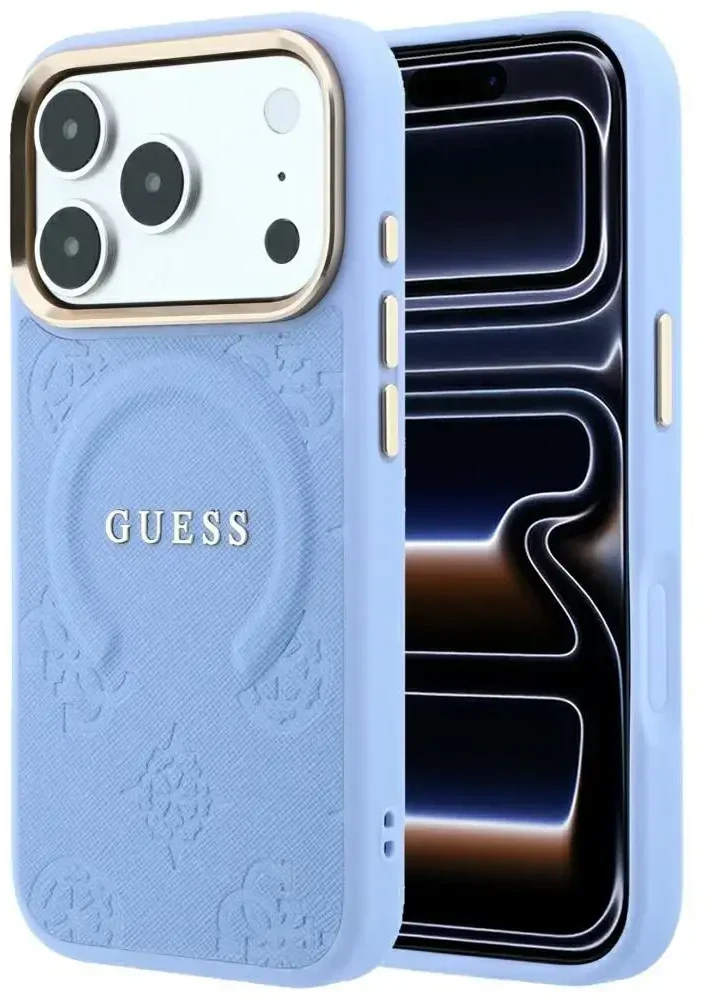 Dėklas Guess Saffiano Peony & Ring MagSafe do iPhone 18 Pro Max / 17 Pro Max Šviesiai mėlynas