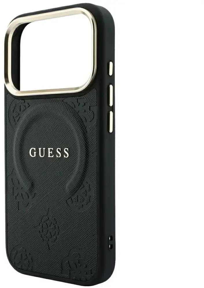 Dėklas Guess Saffiano Peony & Ring MagSafe do iPhone 18 Pro Max / 17 Pro Max juoda