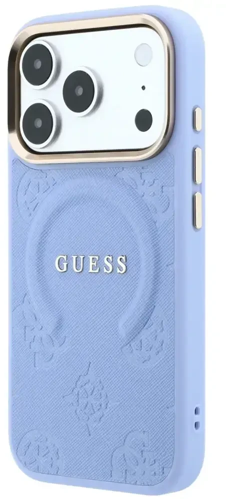 Dėklas Guess Saffiano Peony & Ring MagSafe do iPhone 18 Pro Max / 17 Pro Max Šviesiai mėlynas