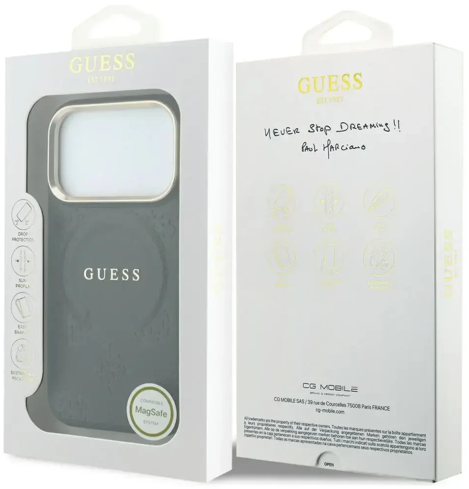 Dėklas Guess Saffiano Peony & Ring MagSafe do iPhone 18 Pro Max / 17 Pro Max juoda