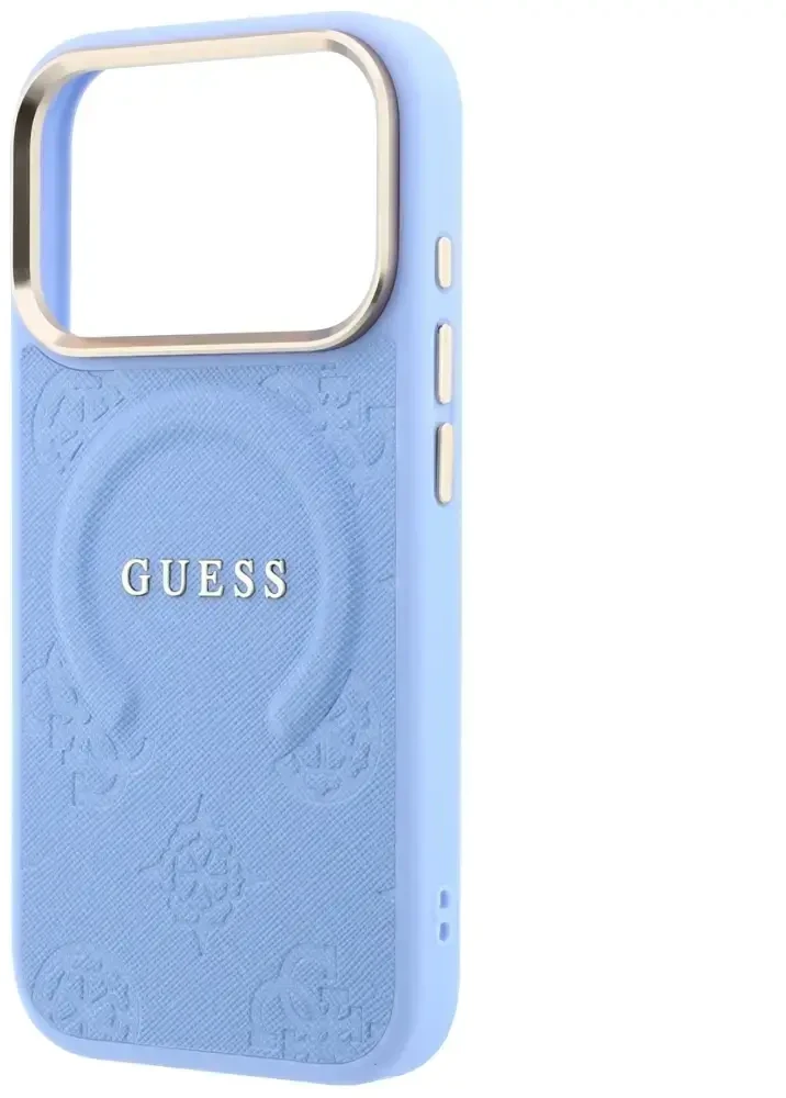 Dėklas Guess Saffiano Peony & Ring MagSafe do iPhone 18 Pro Max / 17 Pro Max Šviesiai mėlynas