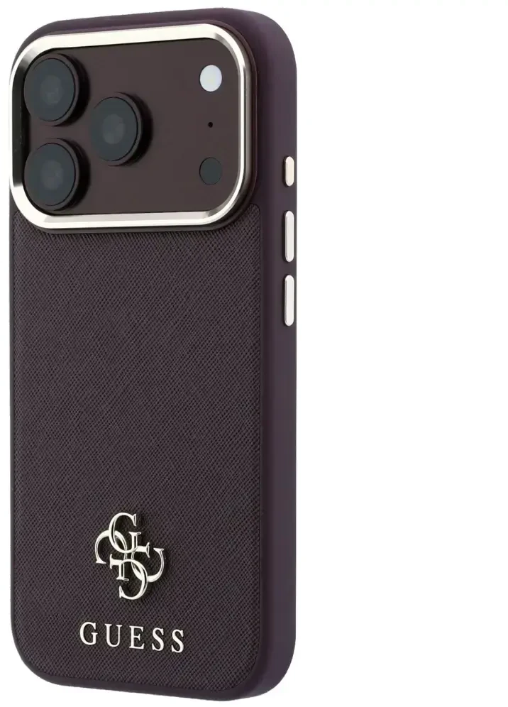 Dėklas Guess Saffiano Small 4G & Classic Logo MagSafe do iPhone 18 Pro / 17 Pro bordo spalvos