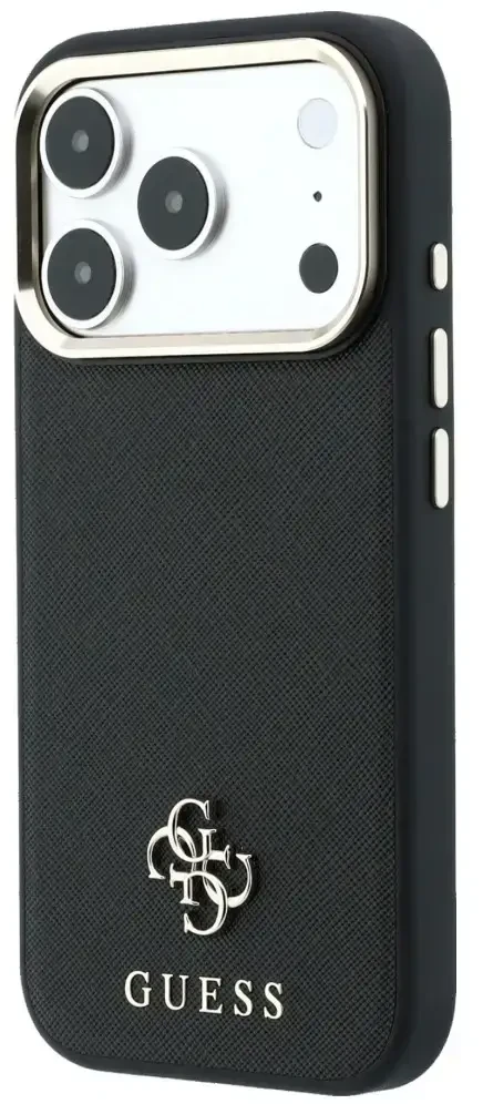 Dėklas Guess Saffiano Small 4G & Classic Logo MagSafe do iPhone 18 Pro Max / 17 Pro Max juoda