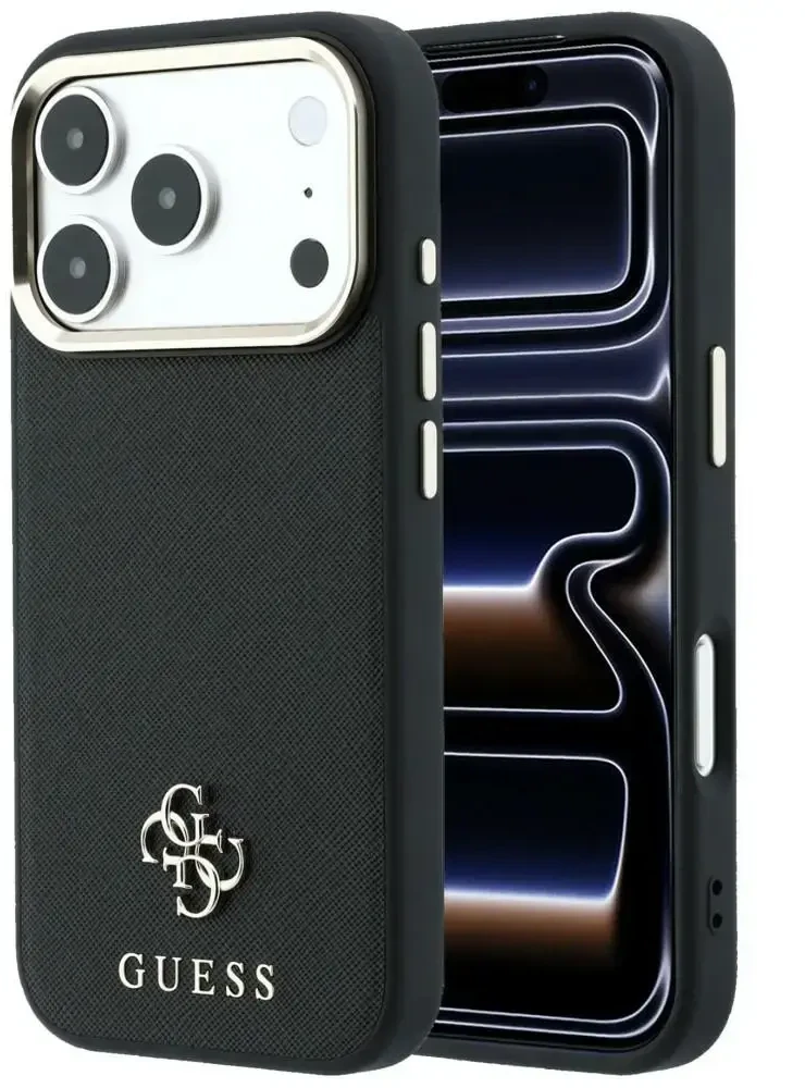 Dėklas Guess Saffiano Small 4G & Classic Logo MagSafe do iPhone 18 Pro Max / 17 Pro Max juoda