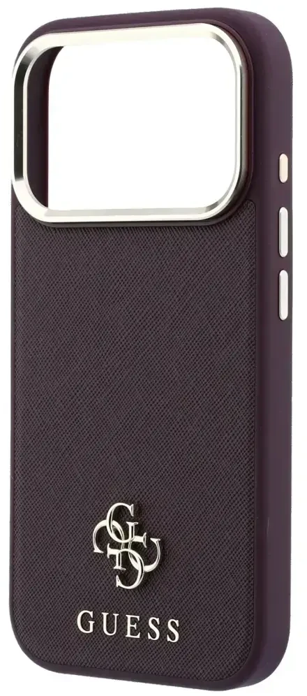 Dėklas Guess Saffiano Small 4G & Classic Logo MagSafe do iPhone 18 Pro / 17 Pro bordo spalvos