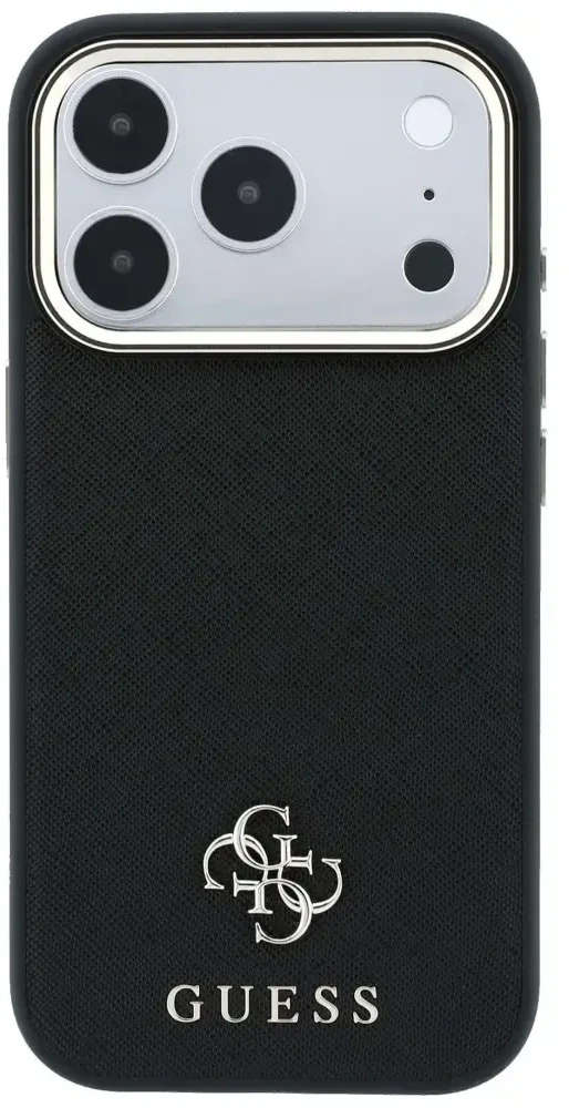 Dėklas Guess Saffiano Small 4G & Classic Logo MagSafe do iPhone 18 Pro Max / 17 Pro Max juoda