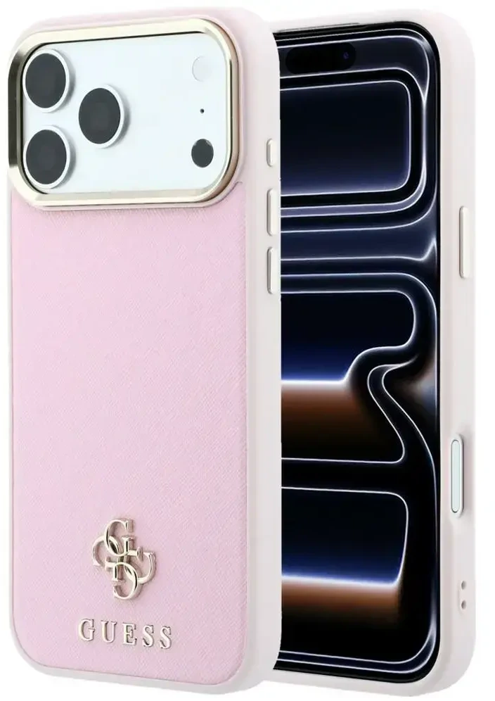 Dėklas Guess Saffiano Small 4G & Classic Logo MagSafe do iPhone 18 Pro / 17 Pro rožinė