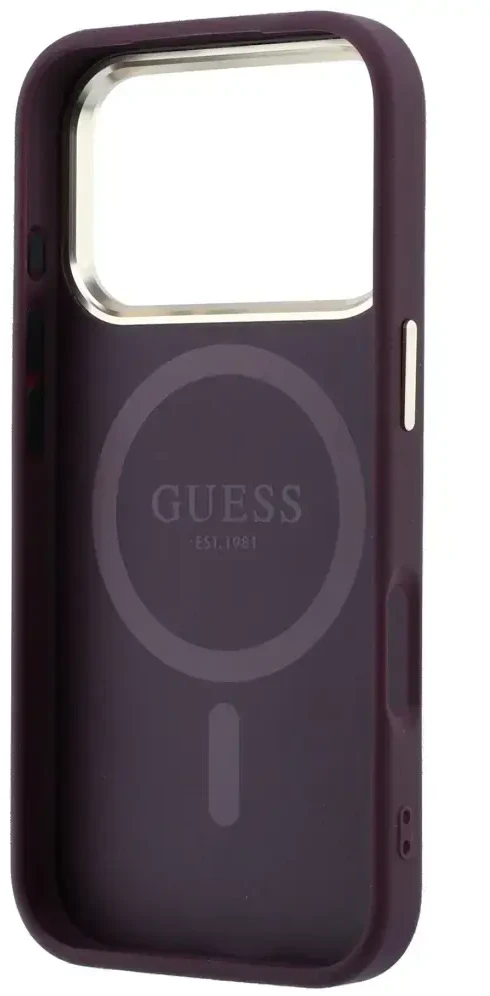Dėklas Guess Saffiano Small 4G & Classic Logo MagSafe do iPhone 18 Pro / 17 Pro bordo spalvos