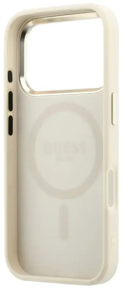 Dėklas Guess Saffiano Small 4G & Classic Logo MagSafe do iPhone 18 Pro Max / 17 Pro Max smėlio spalva