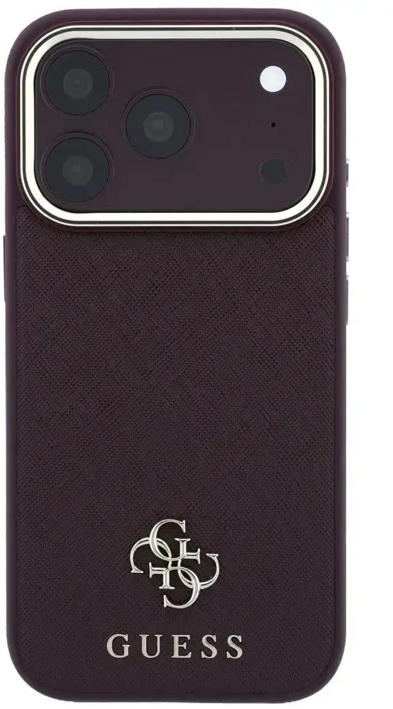 Dėklas Guess Saffiano Small 4G & Classic Logo MagSafe do iPhone 18 Pro / 17 Pro bordo spalvos