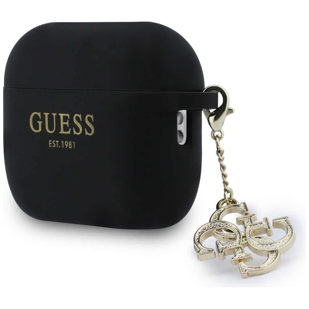 Guess 4G Charm Silicone dėklas skirtas AirPods Pro 3 juodos spalvos