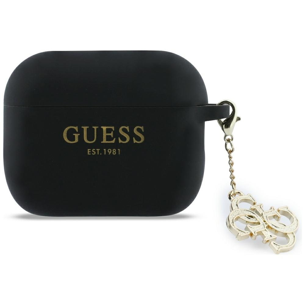 Guess 4G Charm Silicone dėklas skirtas AirPods Pro 3 juodos spalvos