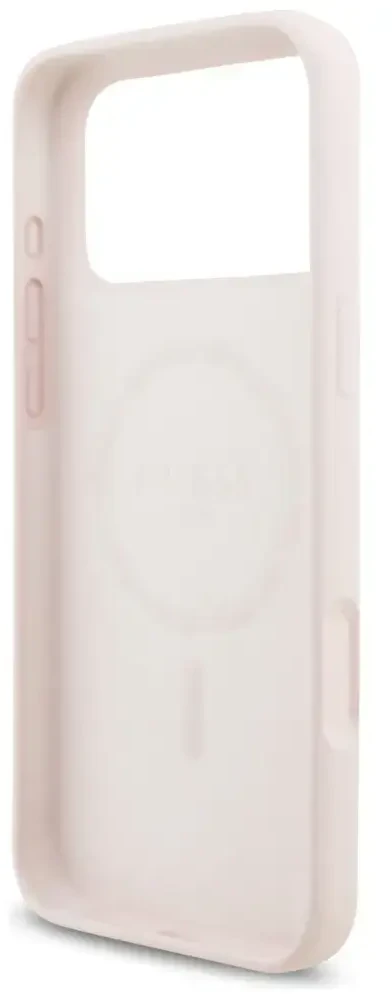 Dėklas Guess Silicone Script Metal Logo MagSafe skirtas Apple iPhone 17 Pro Max rožinės spalvos