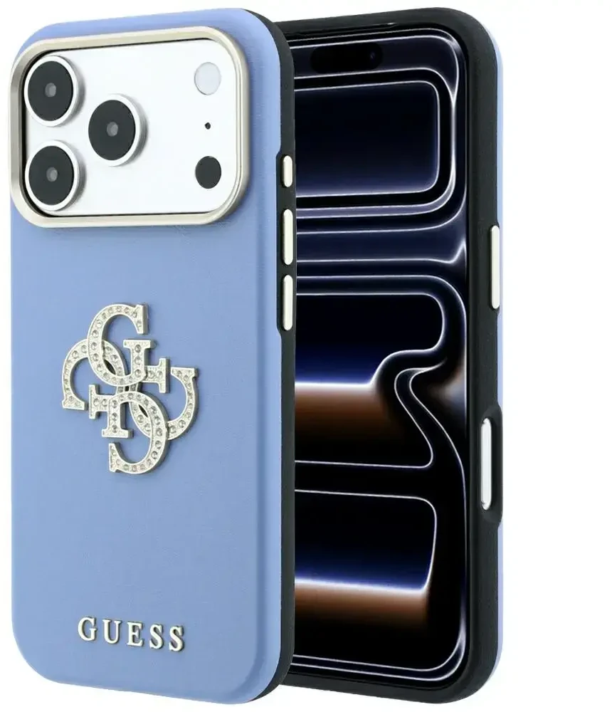 Dėklas Guess Smooth & Big Strass Logo do iPhone 18 Pro Max / 17 Pro Max mėlyna