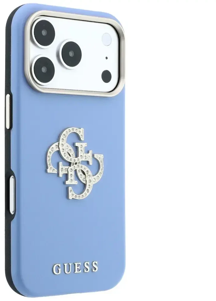 Dėklas Guess Smooth & Big Strass Logo, skirtas iPhone 18 Pro / 17 Pro, mėlynas