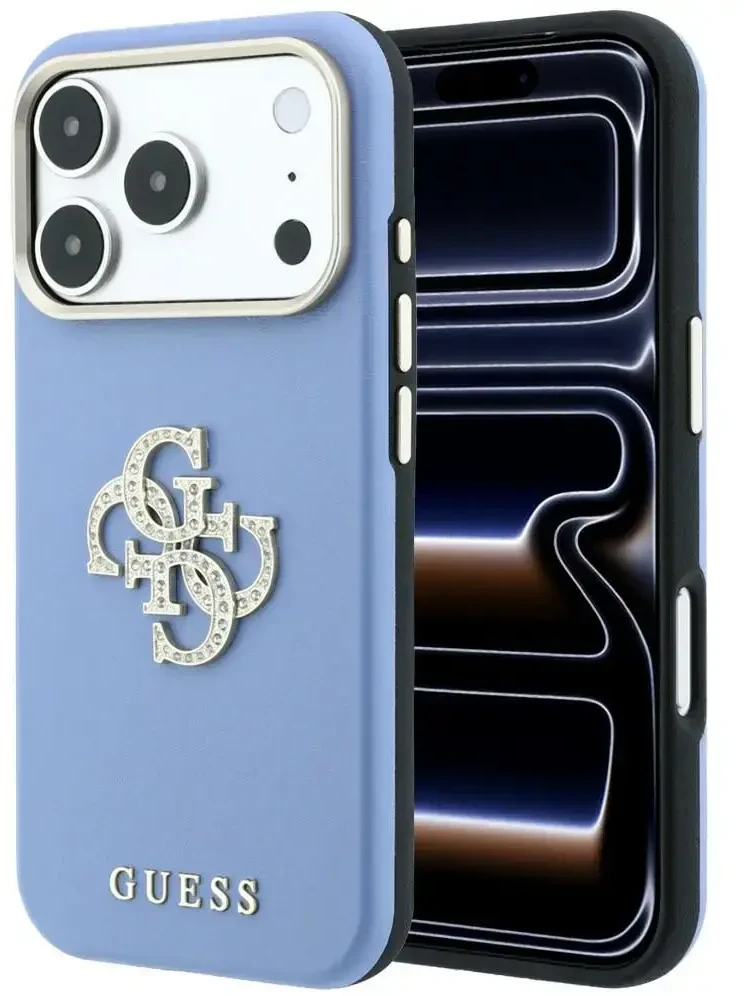 Dėklas Guess Smooth & Big Strass Logo, skirtas iPhone 18 Pro / 17 Pro, mėlynas