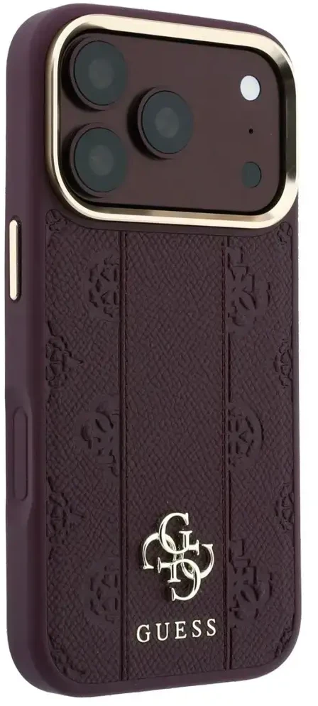 Dėklas Guess Stripe Peony 4G Logo MagSafe do iPhone 18 Pro / 17 Pro bordo spalvos