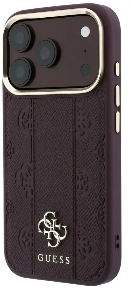 Dėklas Guess Stripe Peony 4G Logo MagSafe do iPhone 18 Pro Max / 17 Pro Max bordo spalvos