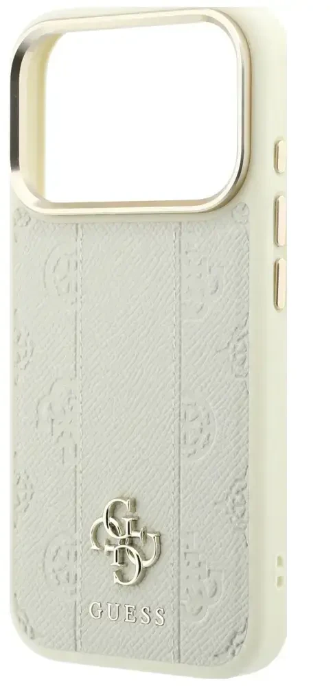 Dėklas Guess Stripe Peony 4G Logo MagSafe do iPhone 18 Pro / 17 Pro smėlio spalva