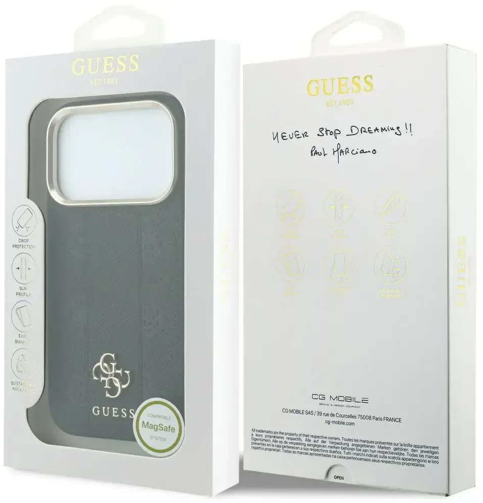 Dėklas Guess Stripe Peony 4G Logo MagSafe do iPhone 18 Pro Max / 17 Pro Max juoda