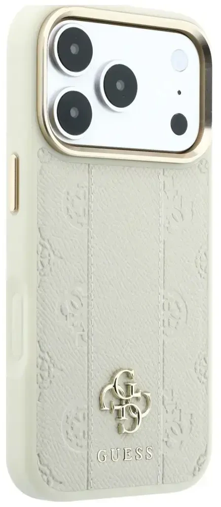 Dėklas Guess Stripe Peony 4G Logo MagSafe do iPhone 18 Pro / 17 Pro smėlio spalva