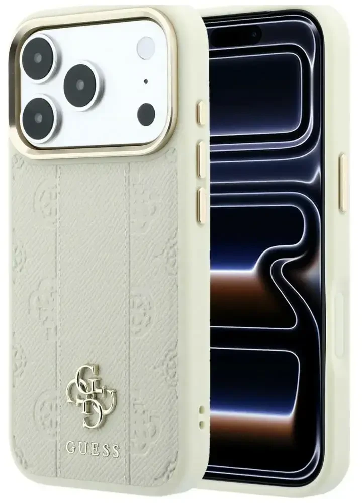 Dėklas Guess Stripe Peony 4G Logo MagSafe do iPhone 18 Pro / 17 Pro smėlio spalva