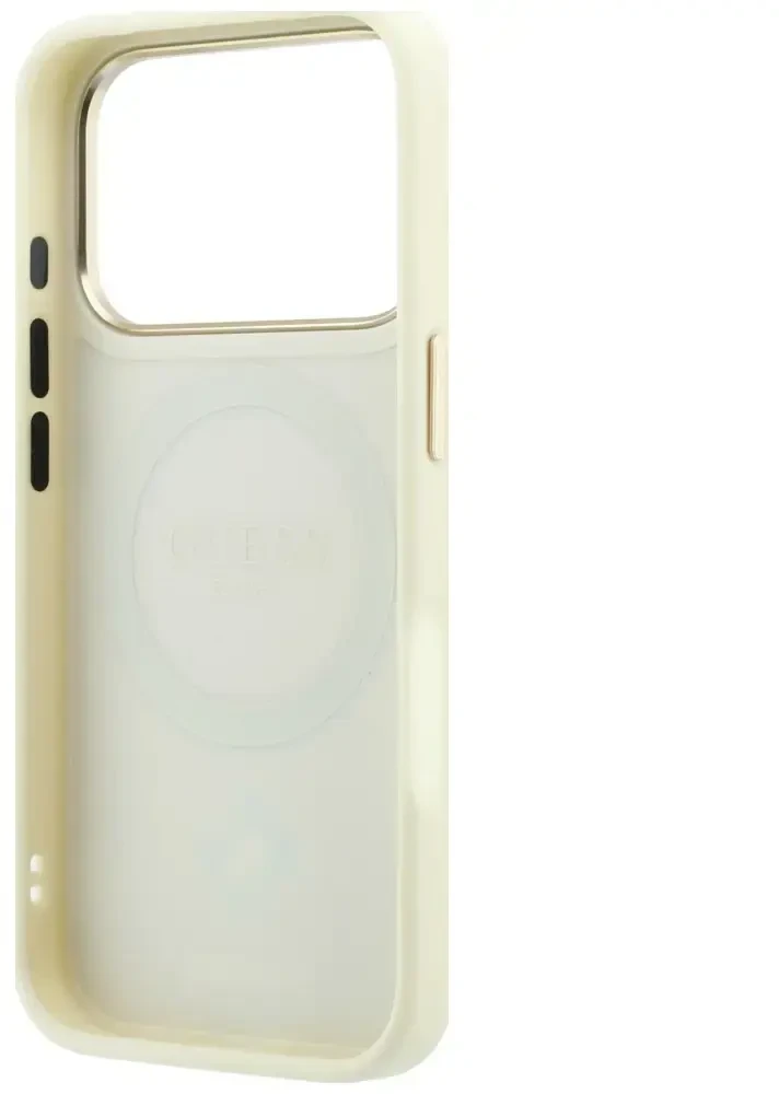 Dėklas Guess Stripe Peony 4G Logo MagSafe do iPhone 18 Pro / 17 Pro smėlio spalva