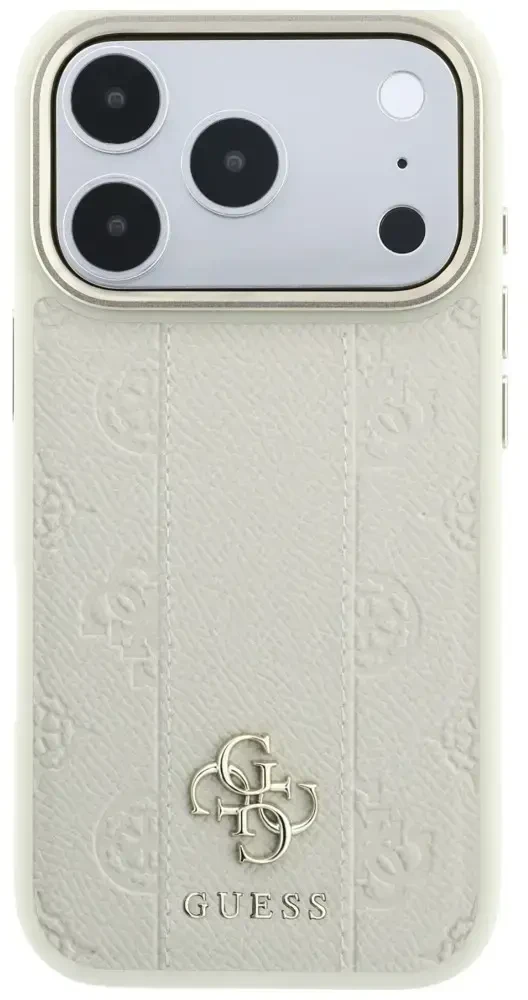 Dėklas Guess Stripe Peony 4G Logo MagSafe do iPhone 18 Pro / 17 Pro smėlio spalva