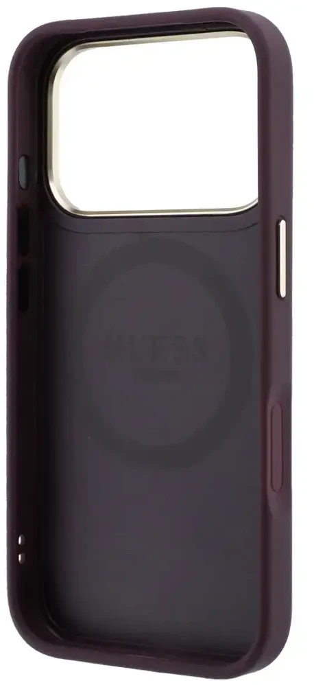 Dėklas Guess Stripe Peony 4G Logo MagSafe do iPhone 18 Pro / 17 Pro bordo spalvos