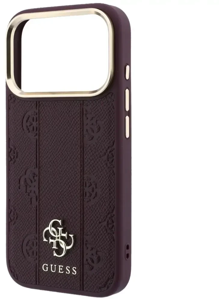 Dėklas Guess Stripe Peony 4G Logo MagSafe do iPhone 18 Pro / 17 Pro bordo spalvos