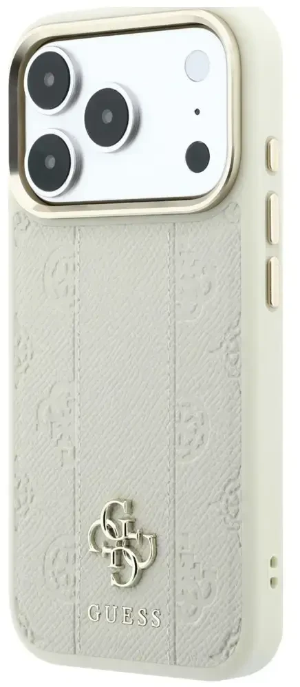Dėklas Guess Stripe Peony 4G Logo MagSafe do iPhone 18 Pro / 17 Pro smėlio spalva