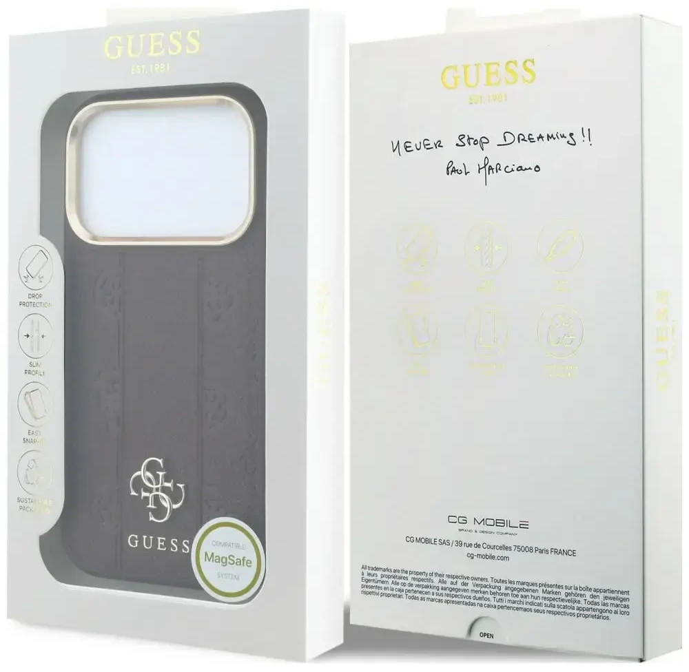 Dėklas Guess Stripe Peony 4G Logo MagSafe do iPhone 18 Pro Max / 17 Pro Max bordo spalvos