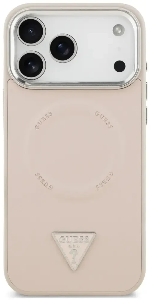 Dėklas Guess Triangle Logo MagSafe skirtas iPhone 18 Pro / 17 Pro rožinis