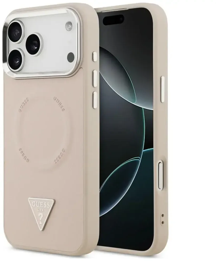 Dėklas Guess Triangle Logo MagSafe skirtas iPhone 18 Pro / 17 Pro rožinis