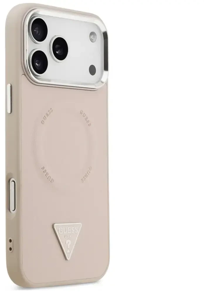 Dėklas Guess Triangle Logo MagSafe skirtas iPhone 18 Pro / 17 Pro rožinis