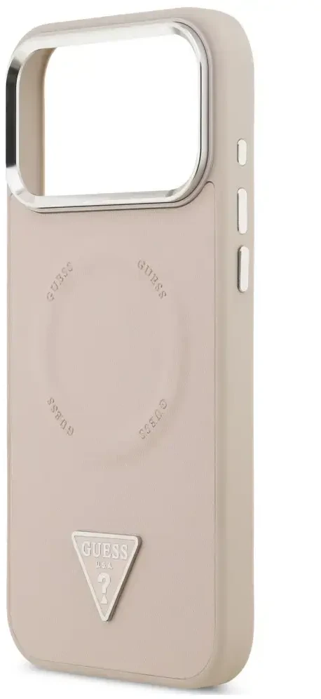 Dėklas Guess Triangle Logo MagSafe skirtas iPhone 18 Pro / 17 Pro rožinis