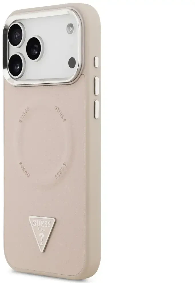 Dėklas Guess Triangle Logo MagSafe skirtas iPhone 18 Pro / 17 Pro rožinis