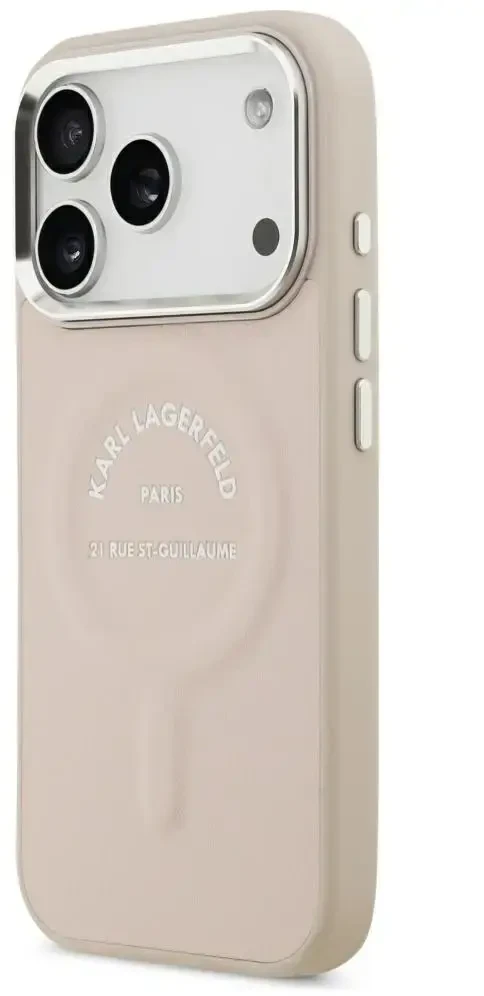 Dėklas Karl Lagerfeld Embossed Open Ring RSG Logo MagSafe Case for iPhone 17 Pro / 18 Pro - Rožinė