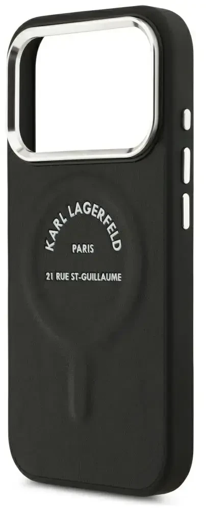Dėklas Karl Lagerfeld Embossed Open Ring RSG Logo MagSafe skirtas iPhone 18 Pro Max / 17 Pro Max juodas